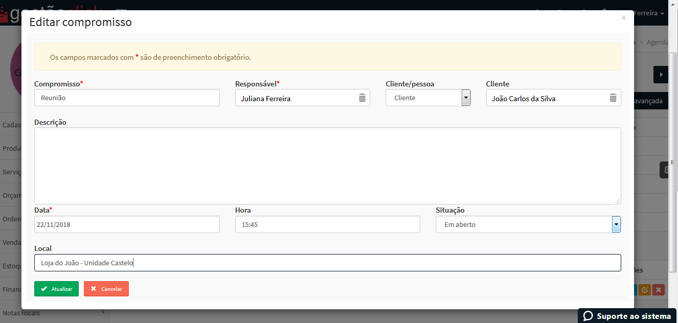 Programa para Agendamento de Clientes GestãoClick